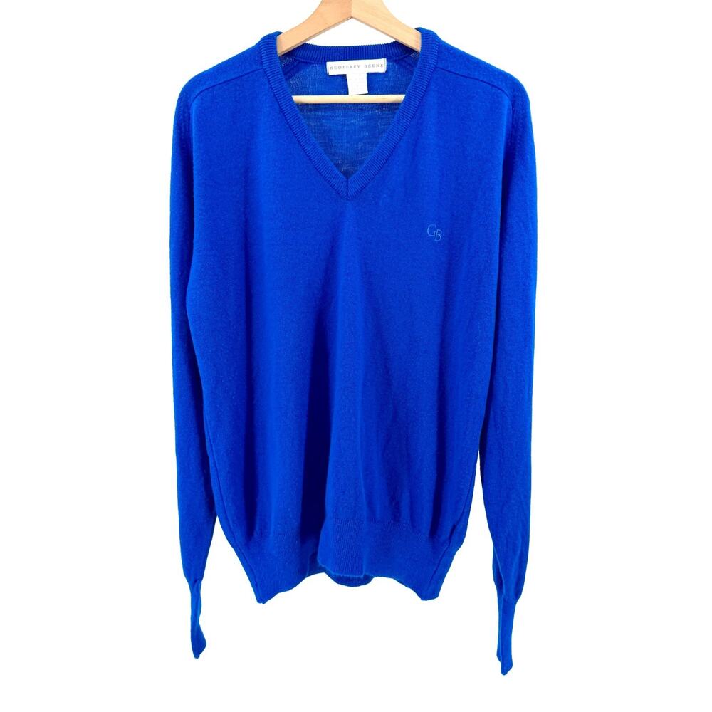 Vintage 90s Geoffrey Beene Monogram Cobalt Blue V-Neck Sweater